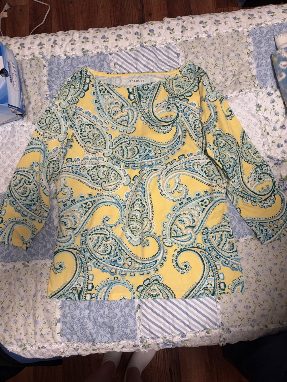 Talbots Yellow Paisley Boatneck 3/4 Sleeve Tunic